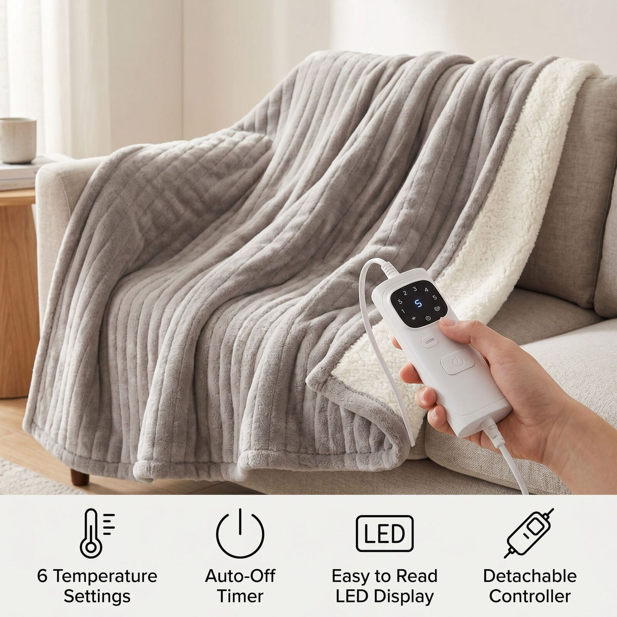 Heated Throw Blanket, Soft Double-Sided Fleece with Adjustable Heat Settings