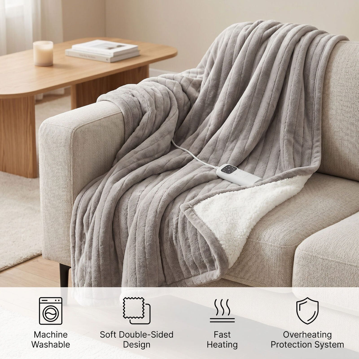 Heated Throw Blanket, Soft Double-Sided Fleece with Adjustable Heat Settings