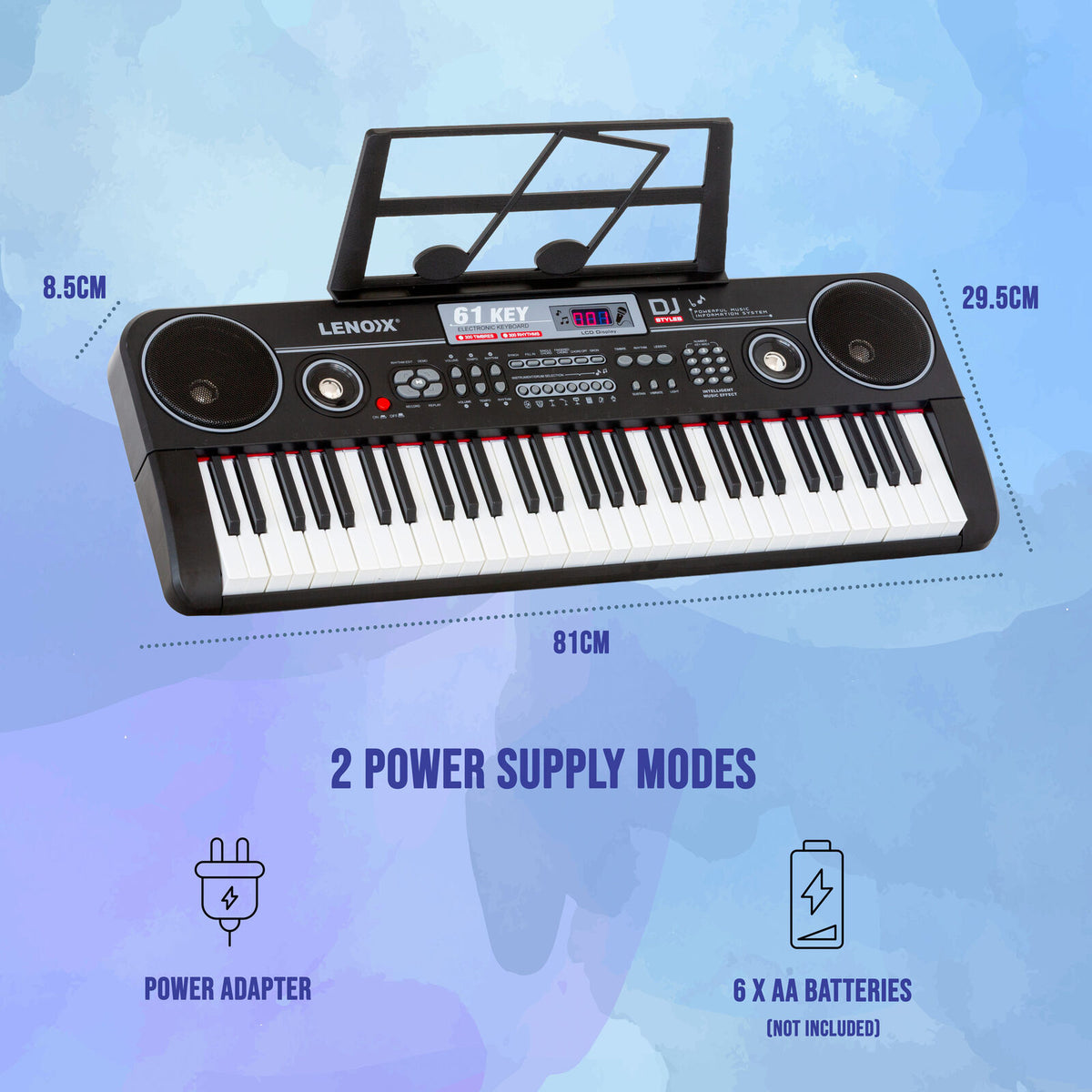 61-Key Electronic Learning Piano Keyboard, Light-Up Keys, LCD Display, with -