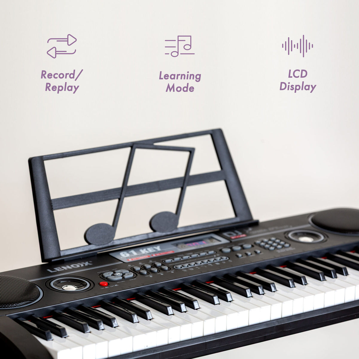 61-Key Electronic Learning Piano Keyboard, Light-Up Keys, LCD Display, with -