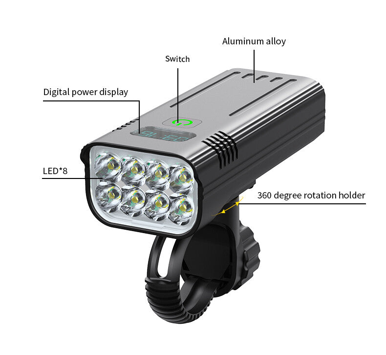Waterproof Bike Light Set with Digital Battery Display Aluminum Alloy 360° Mount