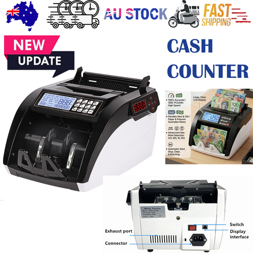 Australian Note Bill Money Cash Counter Machine with Value Count 4" LED Display