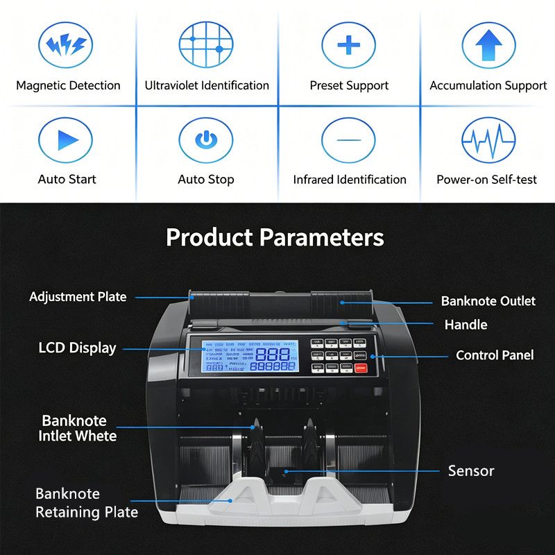 Australian Note Bill Money Cash Counter Machine with Value Count 4" LED Display