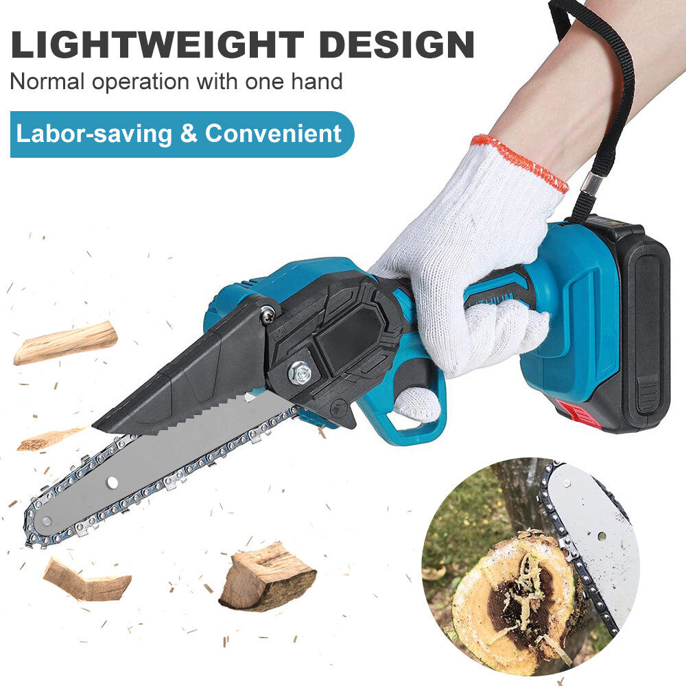 6" Mini Cordless Electric Chainsaw Powered Wood Cutter Rechargeable&2X Battery