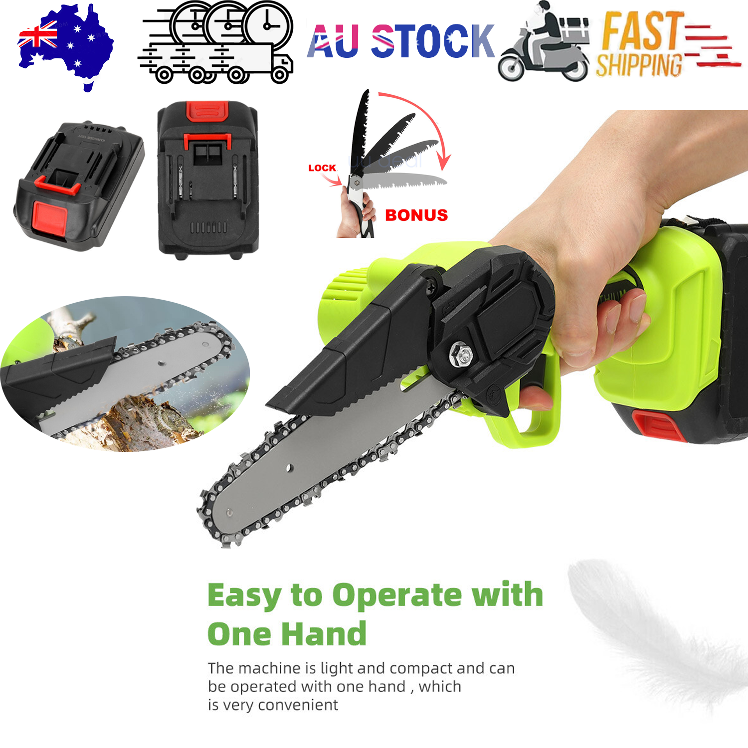 6" Mini Cordless Electric Chainsaw 2X Battery Powered Wood Cutter Rechargeable