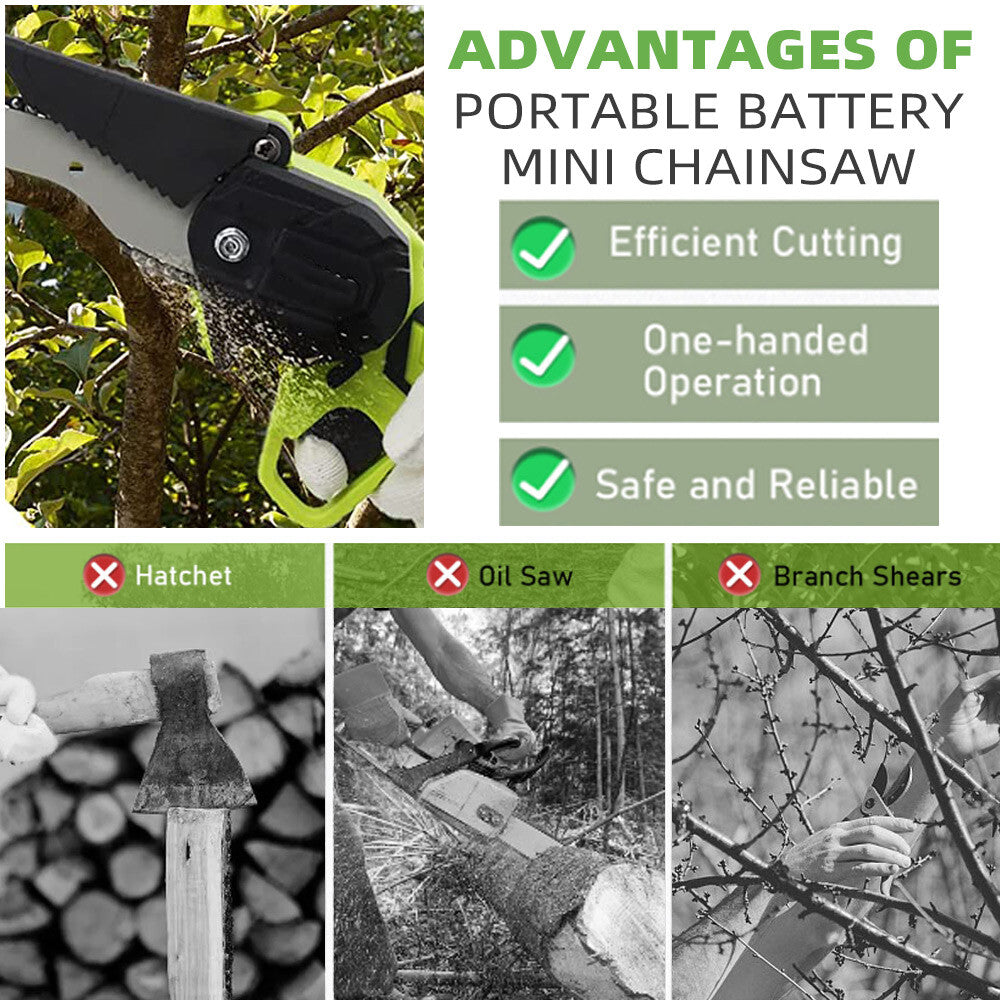 6" Mini Cordless Electric Chainsaw 2X Battery Powered Wood Cutter Rechargeable