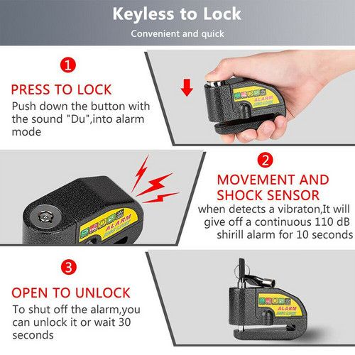 Black Motorcycle Alarm Disc Lock Motor Bike Brake Security Electric  Bicycle Lock AU