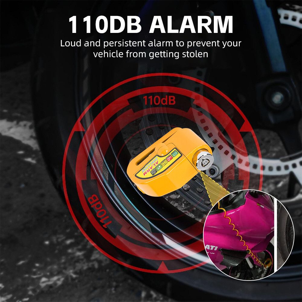 Yellow Motorcycle Alarm Disc Lock Motor Bike Brake Security Electric  Bicycle Lock AU