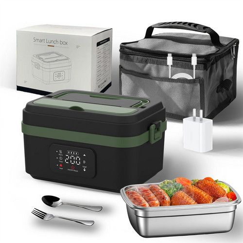 Portable 1L Cordless Electric Heated Lunch Box 16000mAh 60W 304 Stainless Steel Black&Green