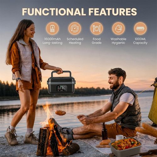 Portable 1L Cordless Electric Heated Lunch Box 16000mAh 60W 304 Stainless Steel Black&Green