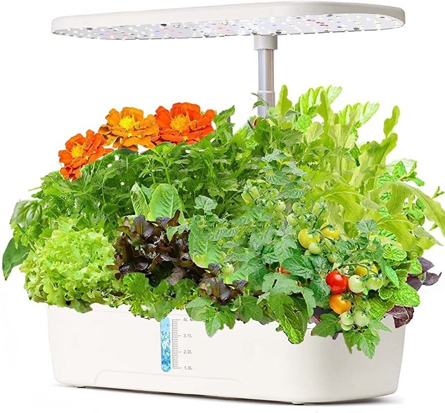 Hydroponics Plant Growing System 12 Pods Indoor Herb Garden Kit Led Light 4L WHITE