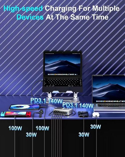 600W GaN³ 8 Ports Fast Charging Station USB&Type-C for iPhone, Laptops, MacBook