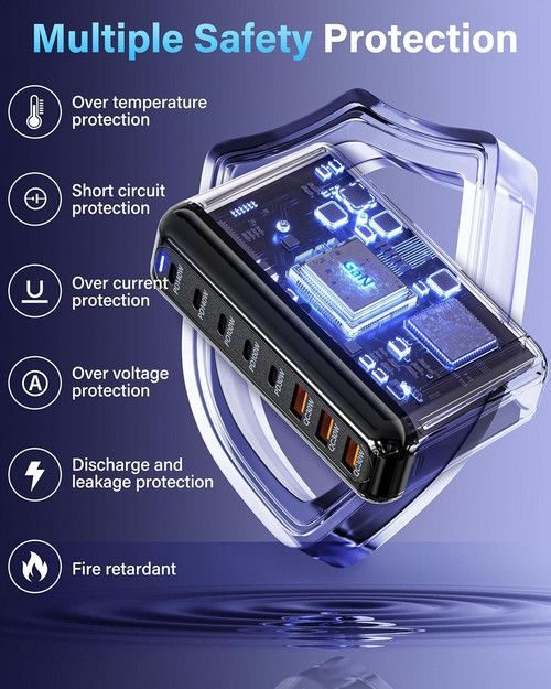 600W GaN³ 8 Ports Fast Charging Station USB&Type-C for iPhone, Laptops, MacBook