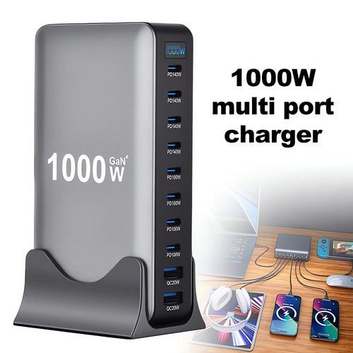 1000W GaN Fast Charging Station 10Ports USB&Type-C for iPhone, Laptops, MacBook