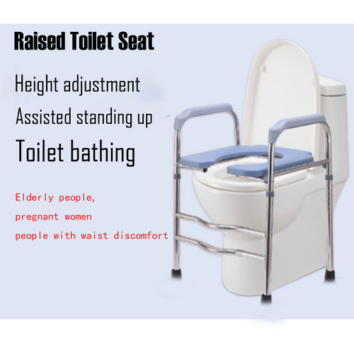Upgrade 64-74cm Raised Toilet Seat Riser w/ Arms For Elderly Handicap Bathroom