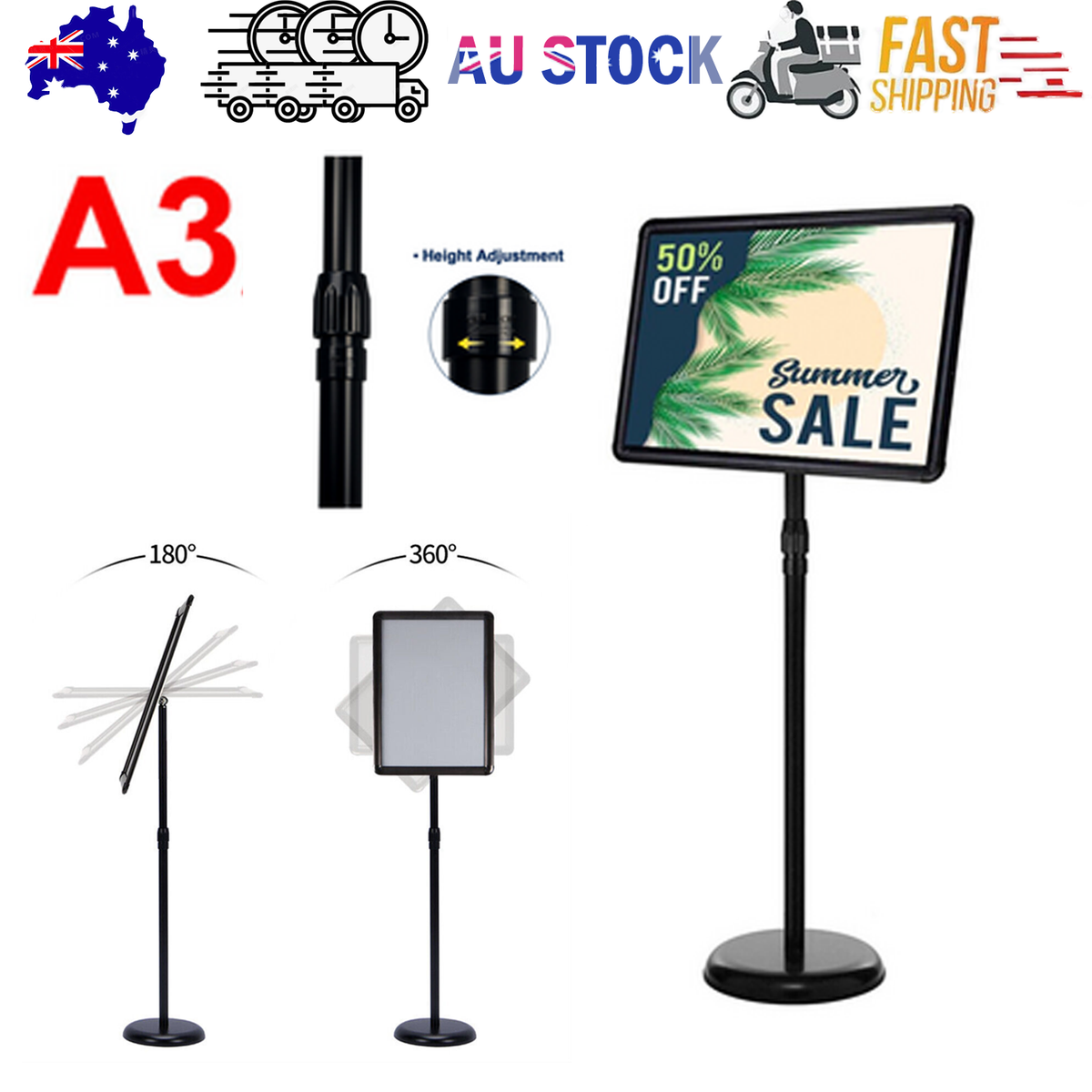 A3 Floor Poster Stand Foyer Pedestal Sign Holder Business Menu Display Stand