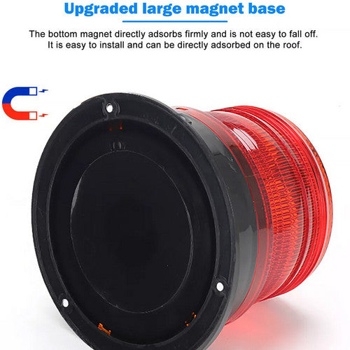 Solar Powered LED Flashing Beacon Light, 12-24V Amber Emergency Magnetic Warning Red
