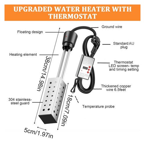 Portable Electric Immersion Water Heater Boiler &Thermostat Auto Shut off 2500W