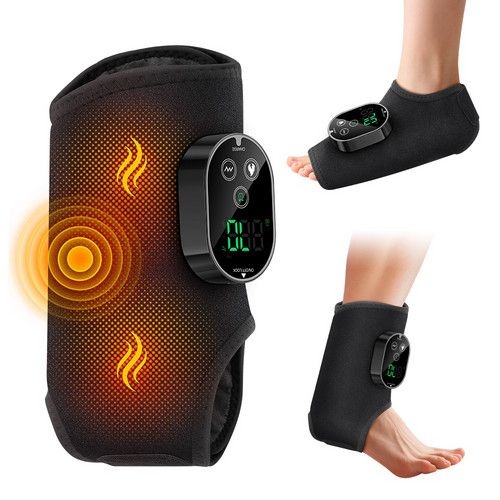 Black Cordless Ankle Heating Pad, Foot and Ankle Massager with Heat Foot Renew Triple