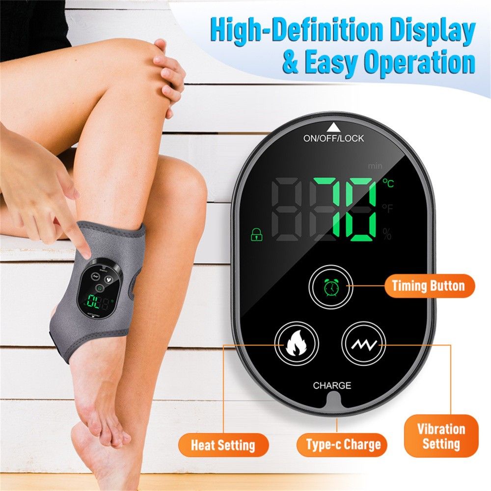 GRAY Cordless Ankle Heating Pad, Foot and Ankle Massager with Heat Foot Renew Triple