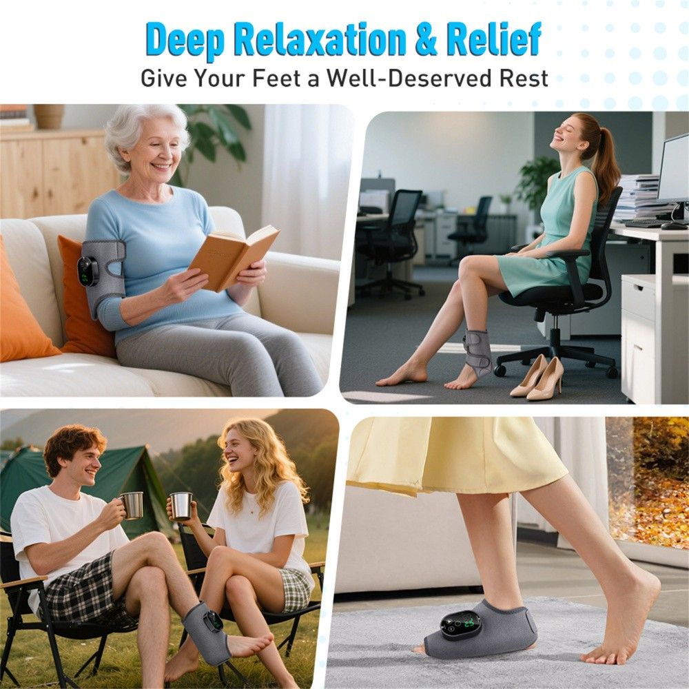 GRAY Cordless Ankle Heating Pad, Foot and Ankle Massager with Heat Foot Renew Triple
