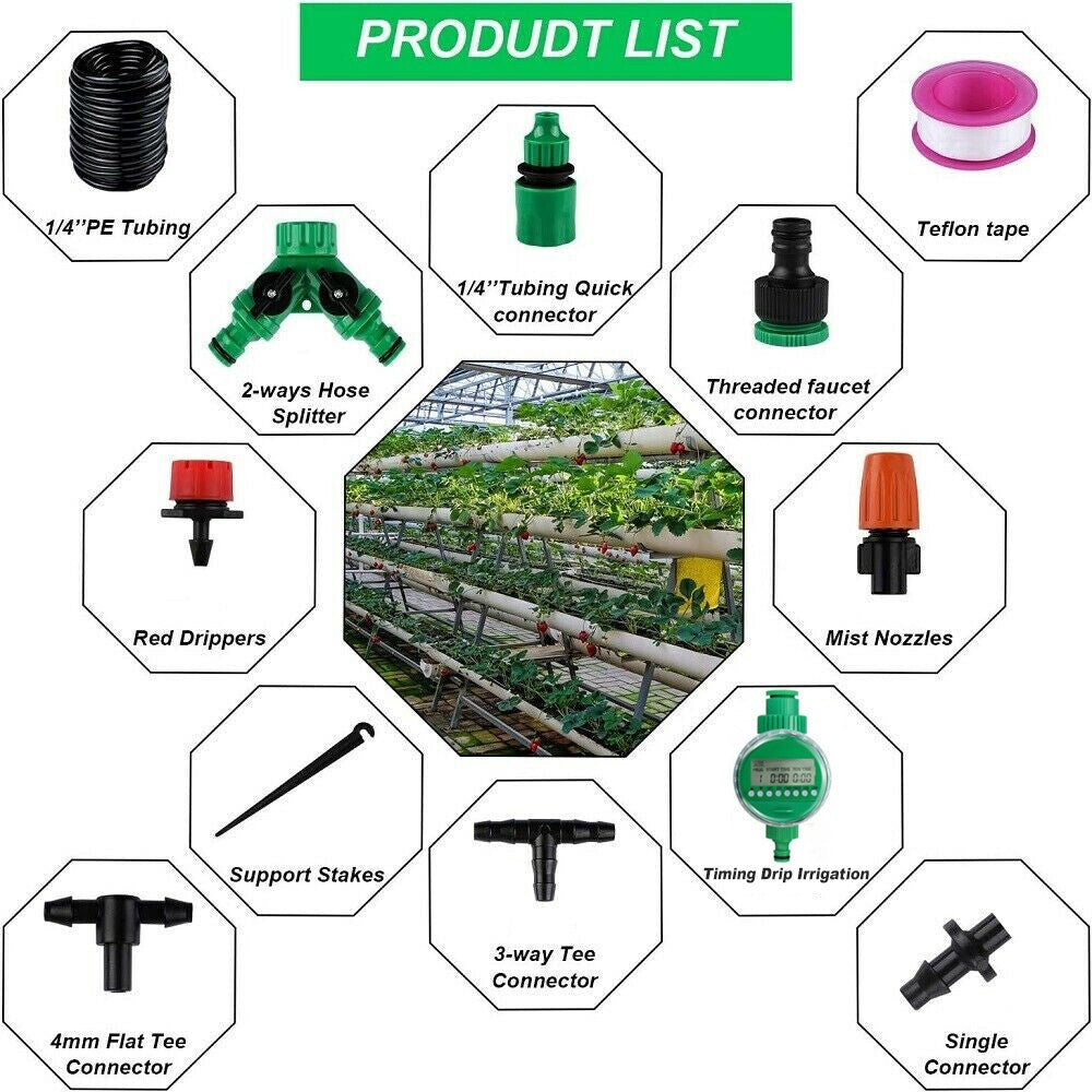 201X 50M Hose Garden Irrigation System Greenhouse Plant Watering DIY Micro Drip