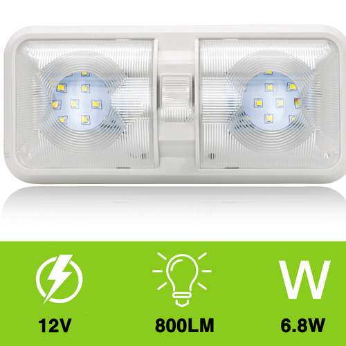 12V RV Interior LED Ceiling Light Boat Camper Caravan Trailer Double Dome Light