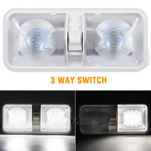12V RV Interior LED Ceiling Light Boat Camper Caravan Trailer Double Dome Light