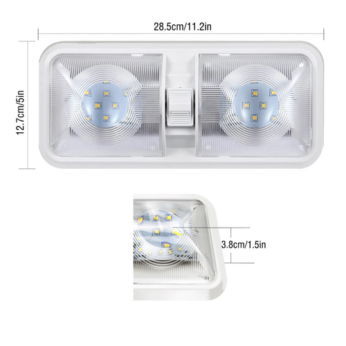 12V RV Interior LED Ceiling Light Boat Camper Caravan Trailer Double Dome Light