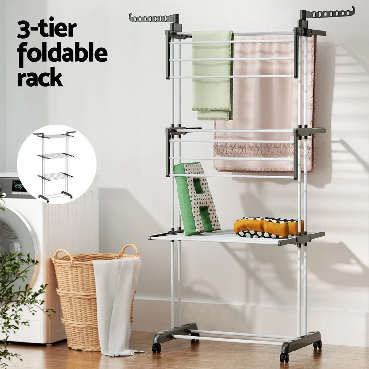 4 Tiers Clothes Airer Drying Rack Coat Garment Stand Hanger Laundry Foldable