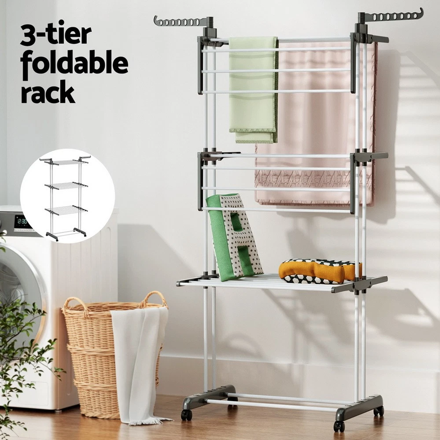 4 Tiers Clothes Airer Drying Rack Coat Garment Stand Hanger Laundry Foldable
