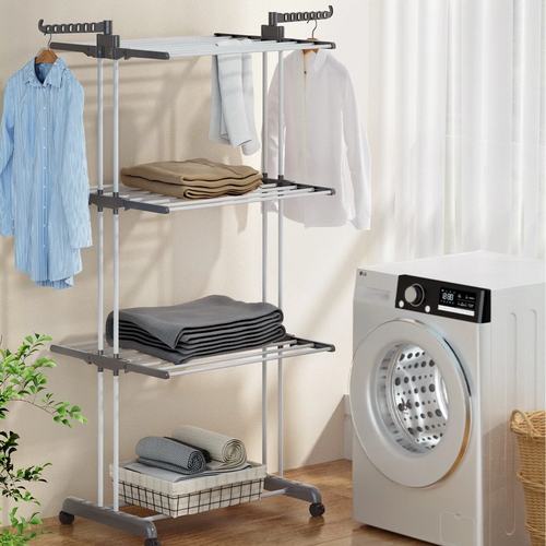 4 Tiers Clothes Airer Drying Rack Coat Garment Stand Hanger Laundry Foldable
