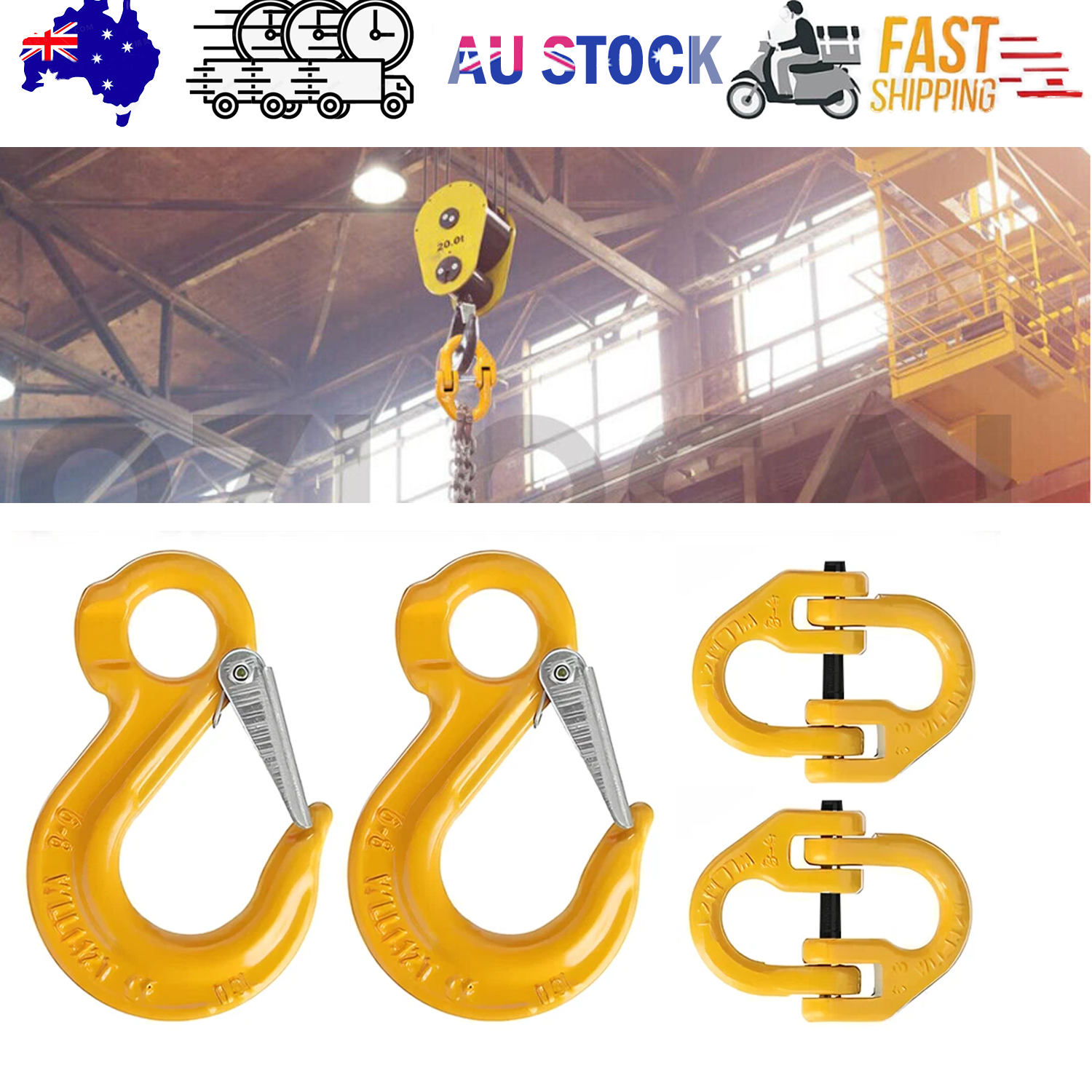 2X 8mm Hammerlock+ Eye Sling Hook Safety Chain Caravan Trailer connecting Extend