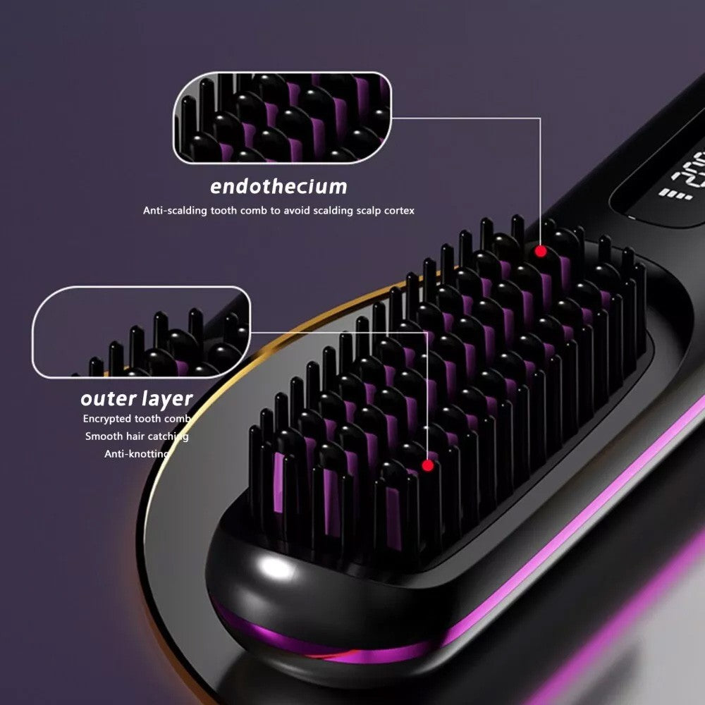 Pink Hair Straightener Brush Travel Mini Rechargeable Hair Styler Fast Heating