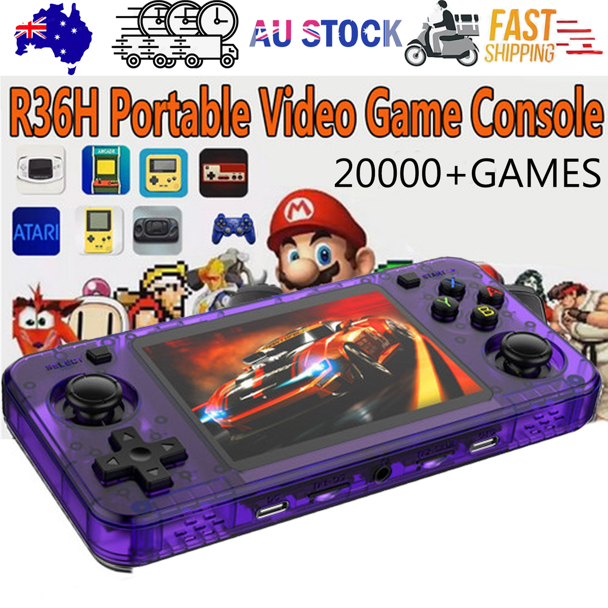20000+ Games R36H Portable Video Game Consoles Retro Handheld Game Console purple