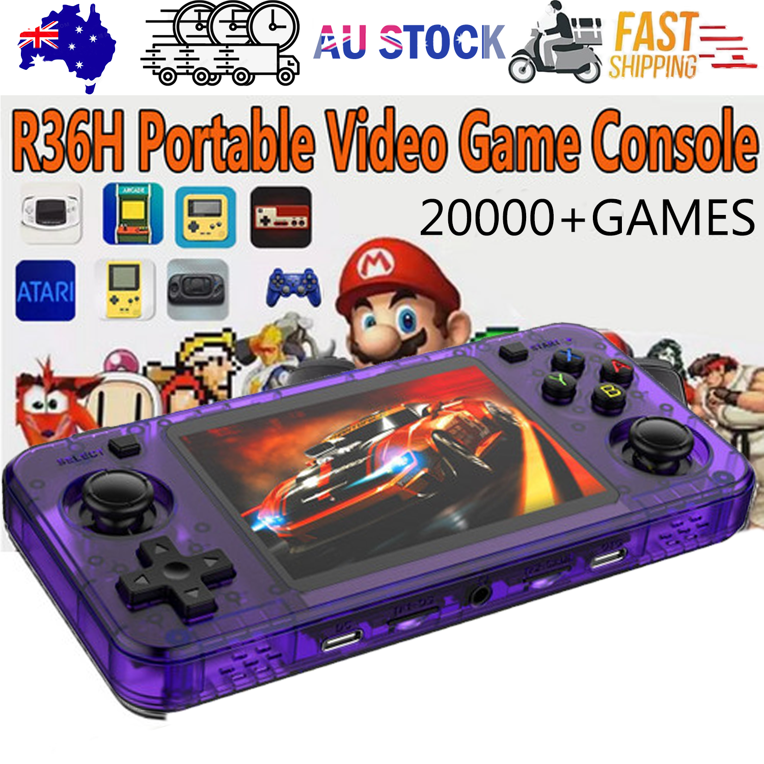 20000+ Games R36H Portable Video Game Consoles Retro Handheld Game Console purple