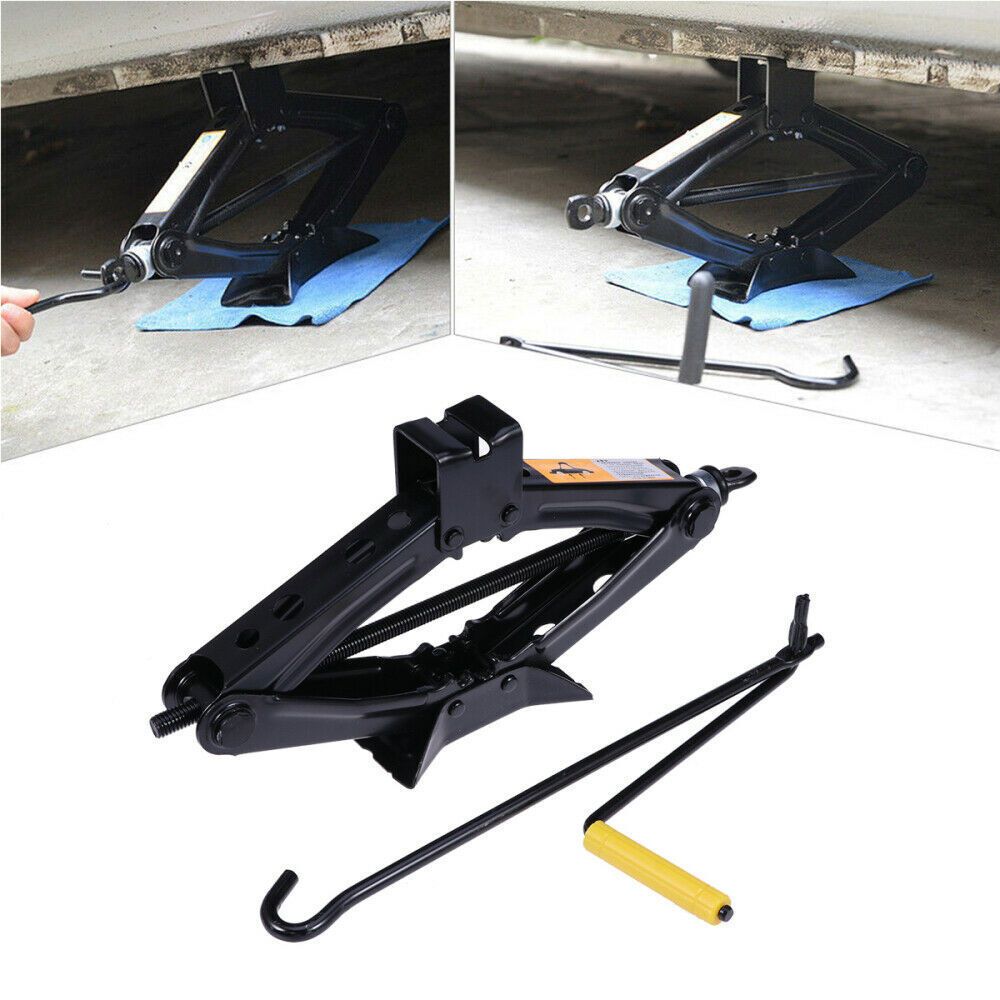2 T Scissor Jack Car Van Wind Up Tyre Lift Chrome Crank Handle Emergency Tool