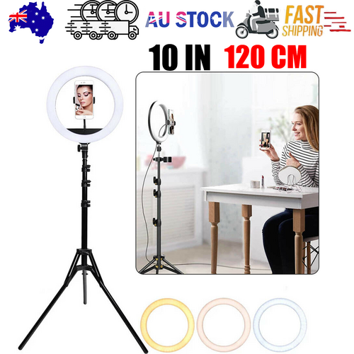 120cm 10"LED Ring Light Dimmable Lighting Kit Phone+Selfie Tripod Makeup Live Lamp