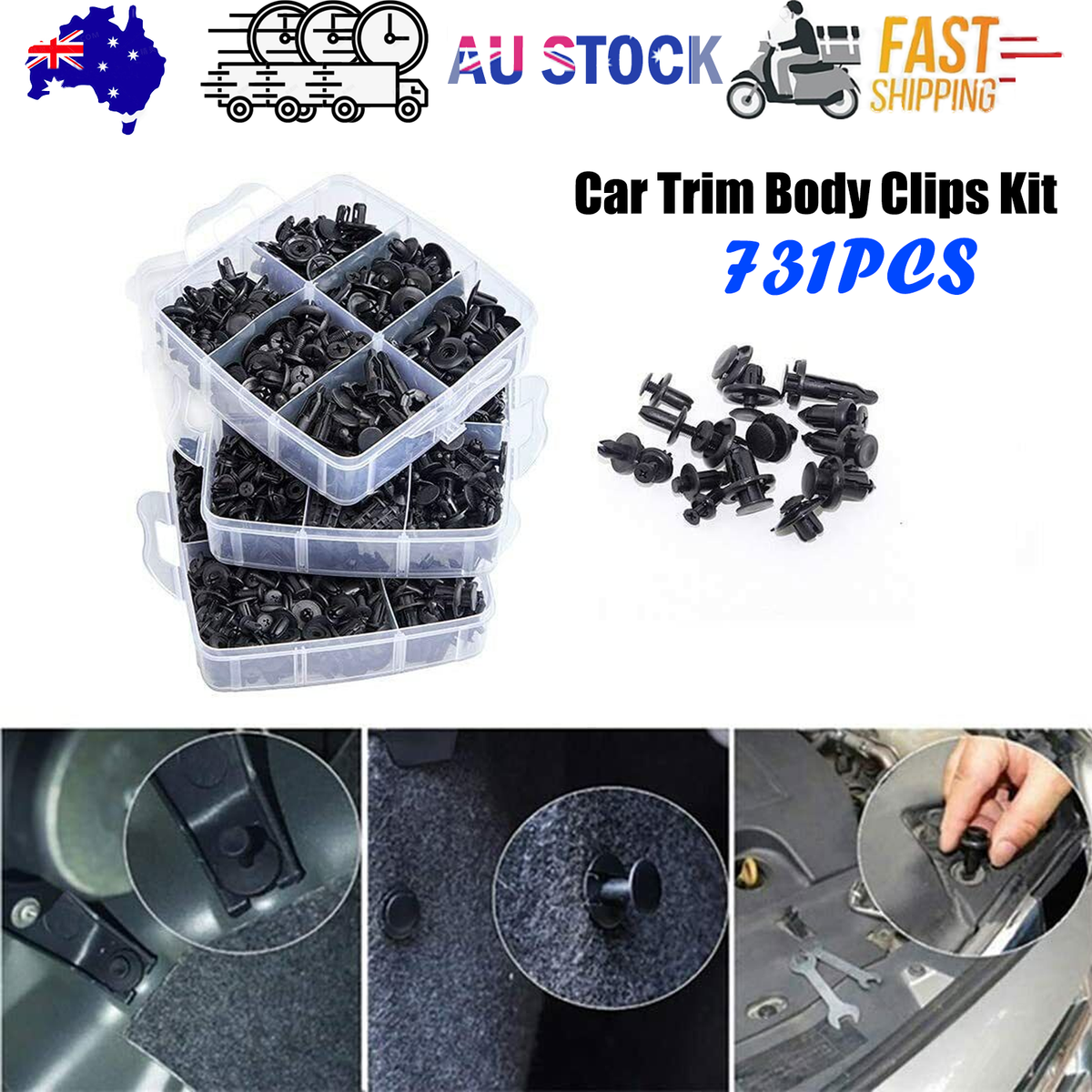 731pcs Car Trim Body Clips Kit Rivet Retainer Auto Panel Bumper Plastic Fastener