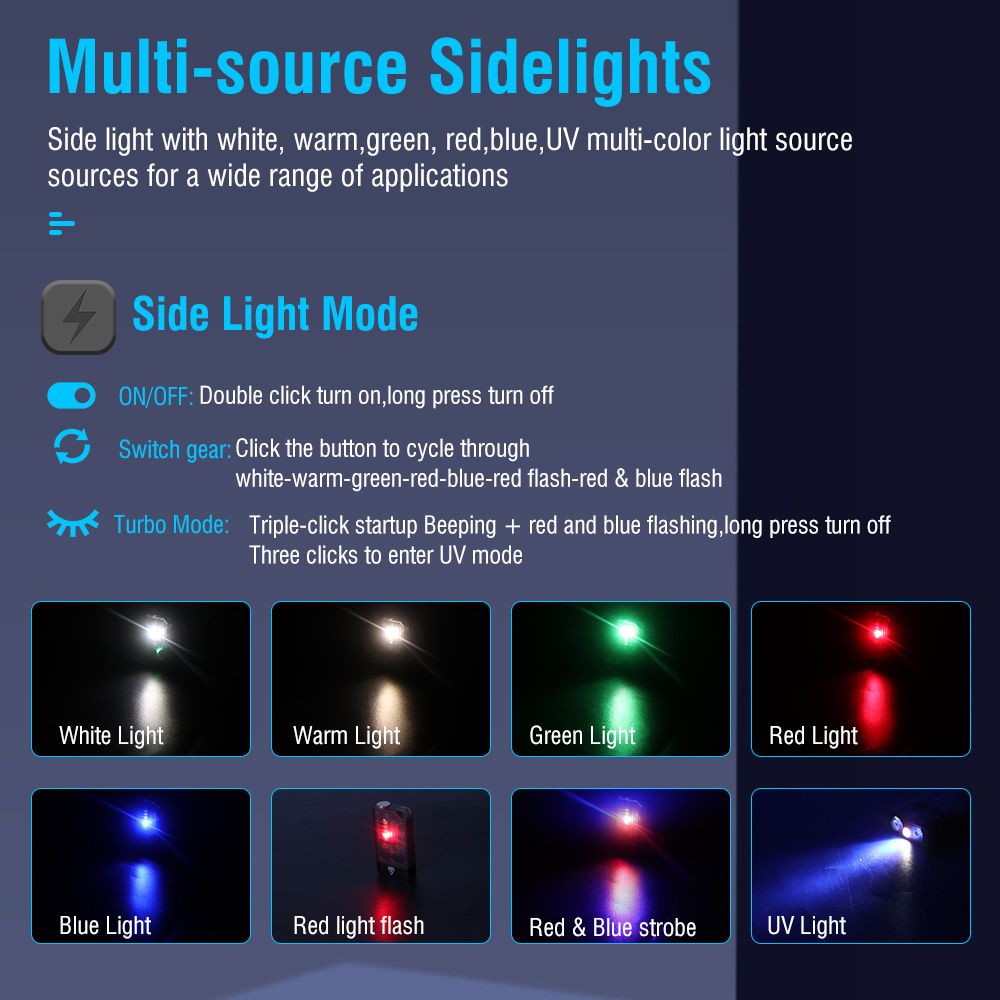 V10 EDC Keychain Flashlight Type-C Rechargeable Lamp Camping Fishing Torch With Magnet UV Light