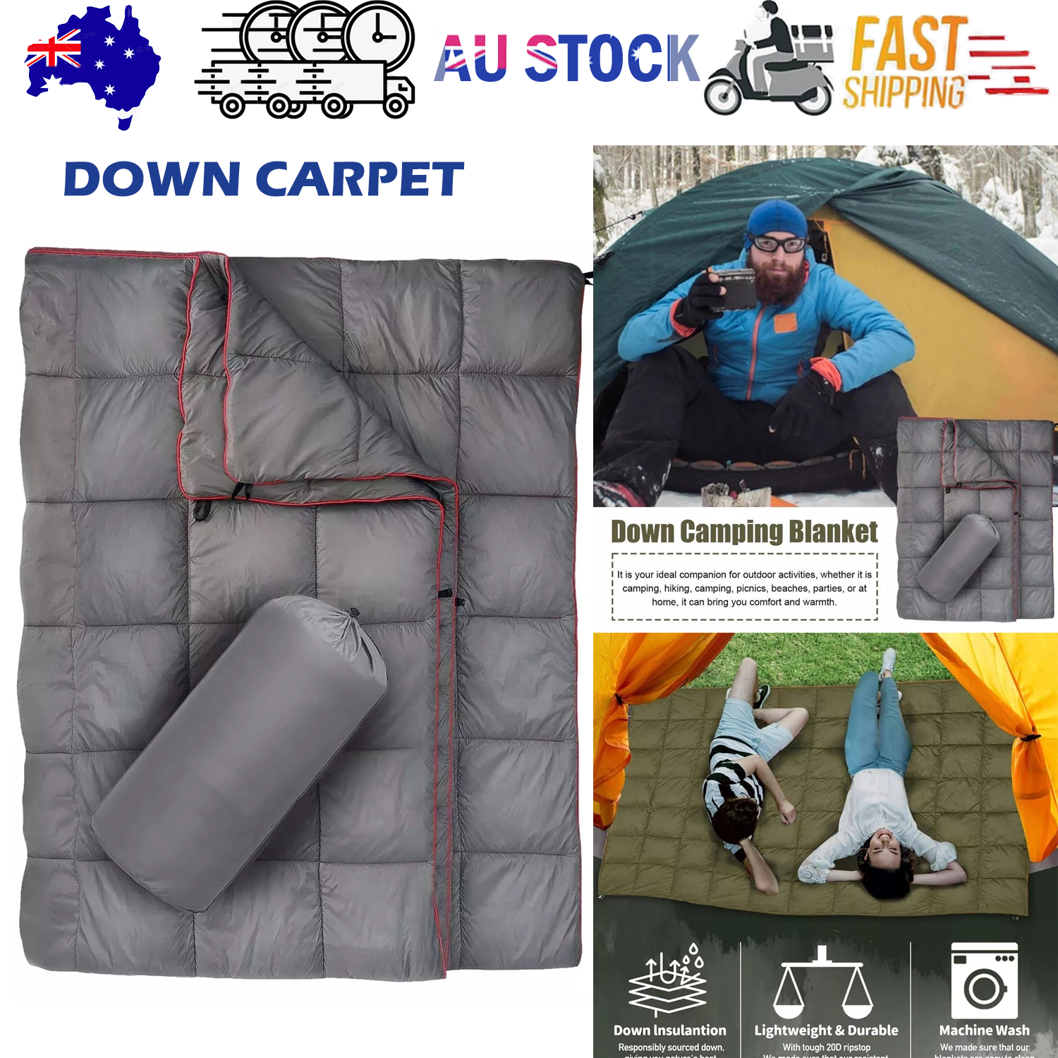 Down Camping Blanket Camping Hiking Puffy down Blanket Packable Lightweight GRAY