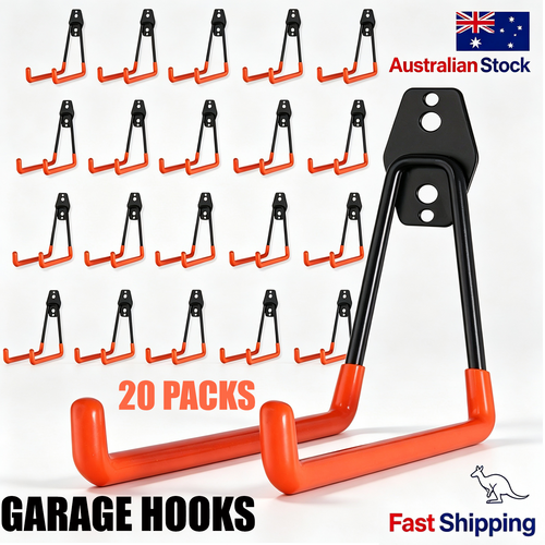 20-Pack Heavy Duty Garage Storage Hooks - Anti-Slip Steel Hangers - Tools,
