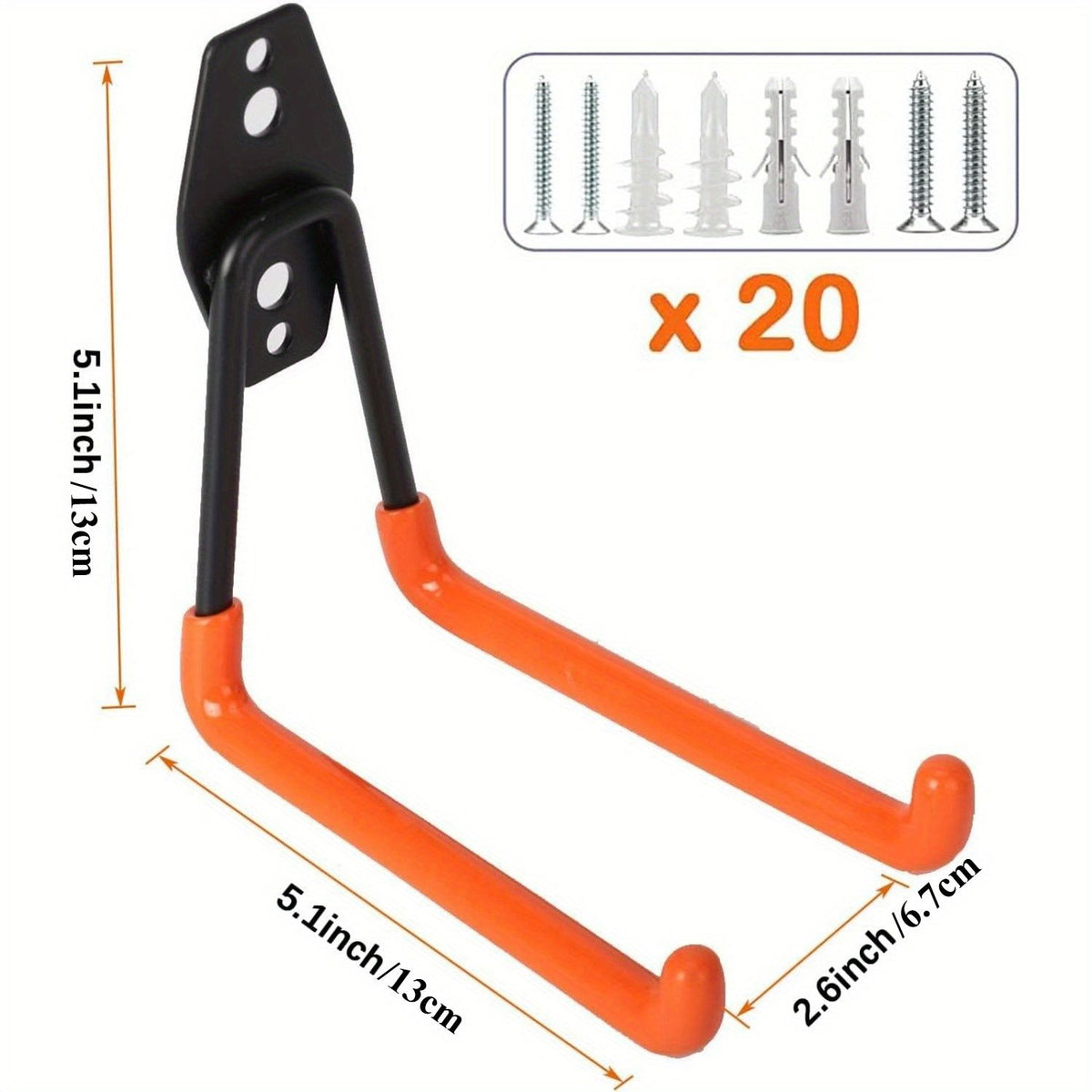 20-Pack Heavy Duty Garage Storage Hooks - Anti-Slip Steel Hangers - Tools,