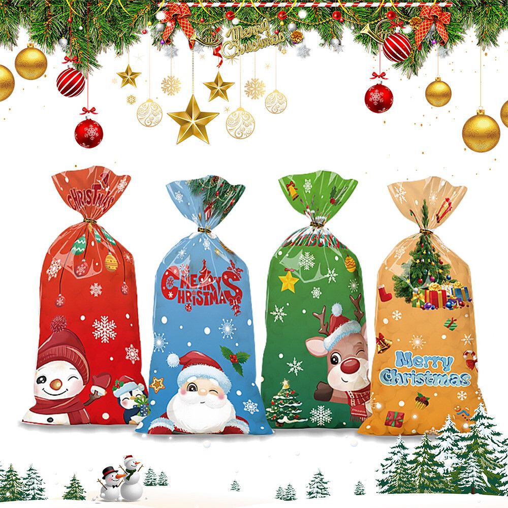 50 PCS Christmas Gift Bags with Assorted Christmas Prints for Xmas Gift Bags