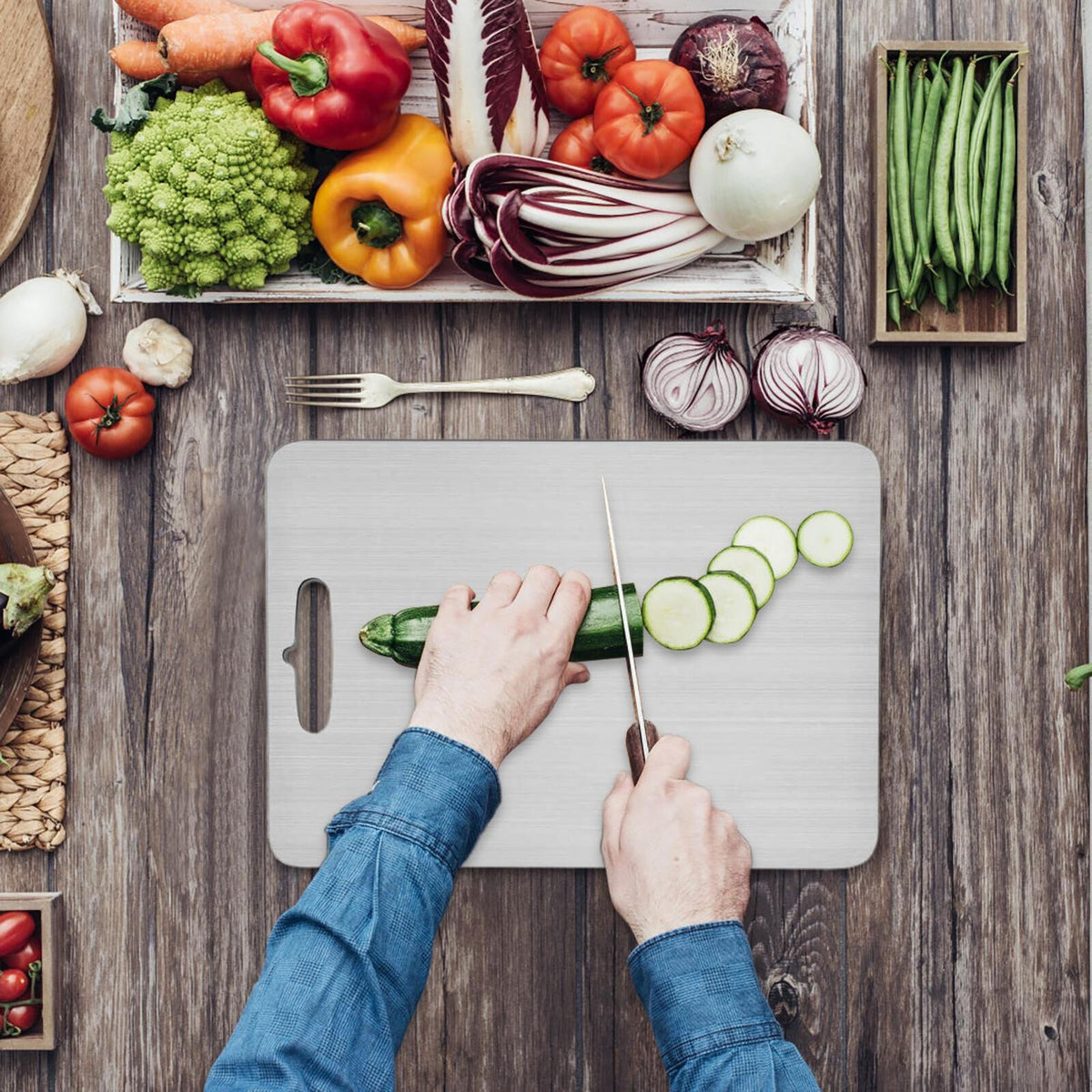 Cutting Board Double-Sided Stainless Steel Chopping Boards for Kitchen Camping 46x30cm