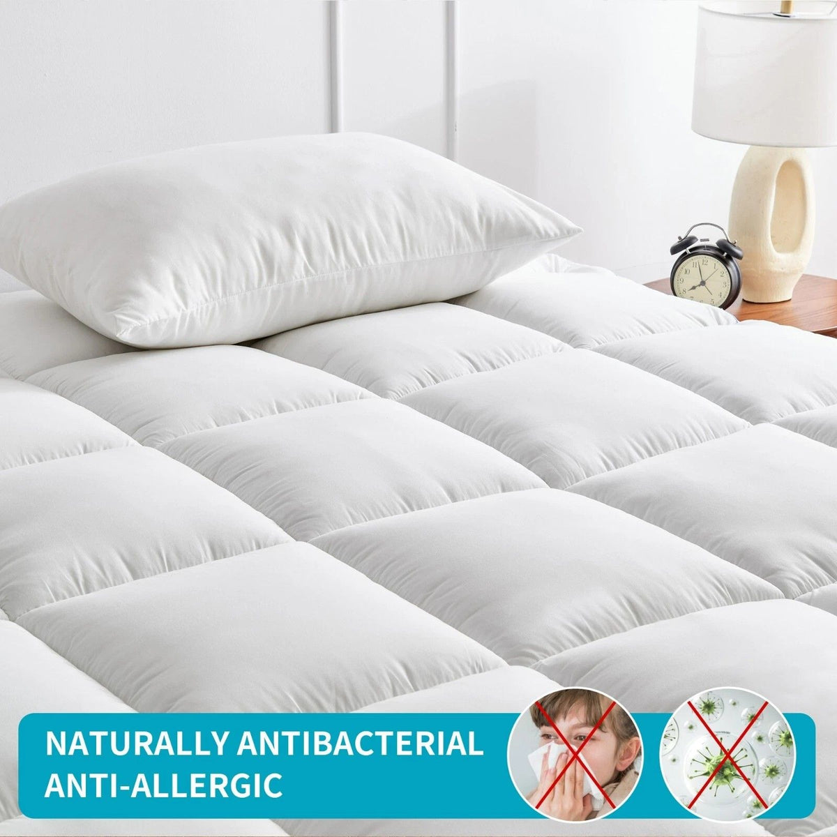 1500GSM Bamboo Mattress Topper Extra Thick 10CM Bed Topper King: 180 x 203 + 40 cm