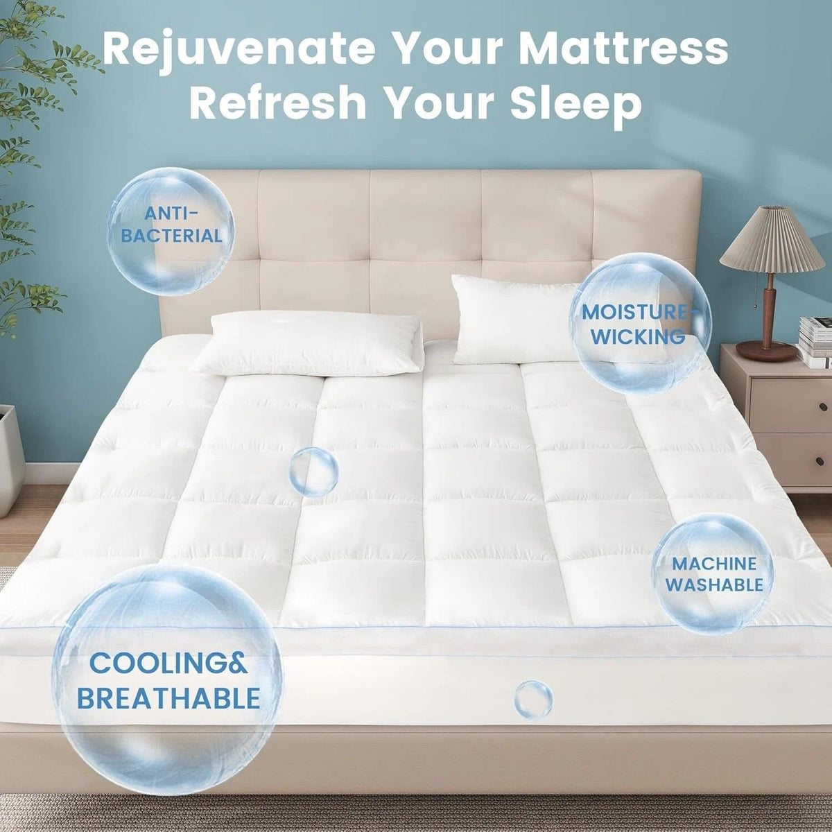 1500GSM Bamboo Mattress Topper Extra Thick 10CM Bed Topper King: 180 x 203 + 40 cm