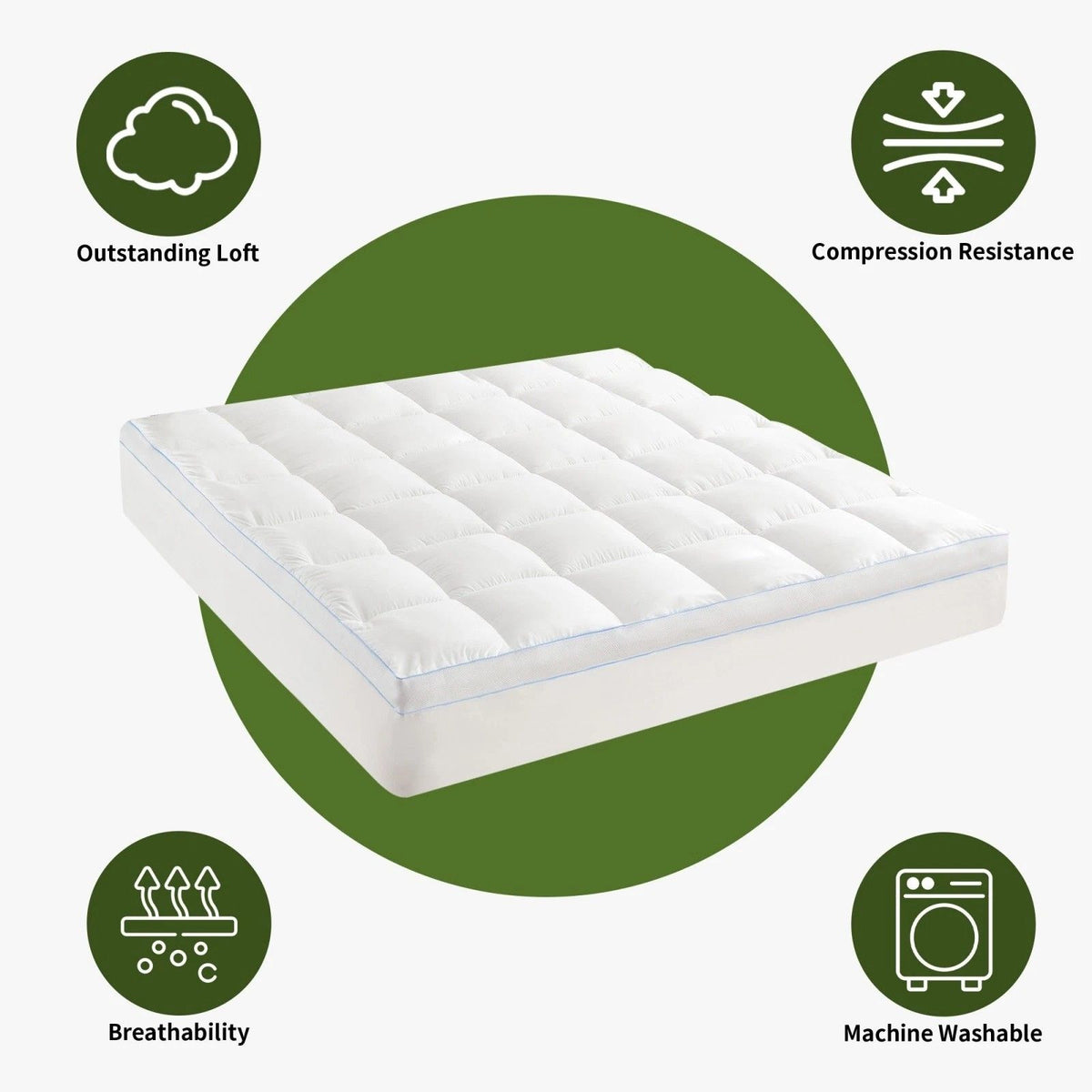 1500GSM Bamboo Mattress Topper Extra Thick 10CM Bed Topper super King: 203 x 203 + 40 cm