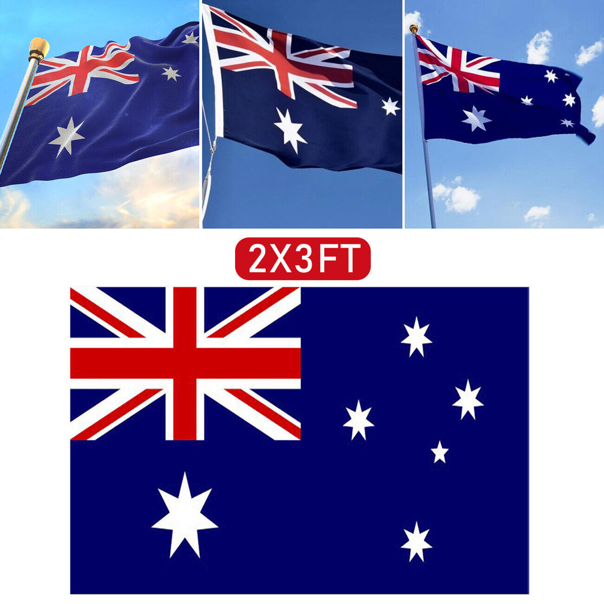 2 Pack Australian Aussie Flag Australia Day Oz AU 2x3ft 60x90cm Polyester