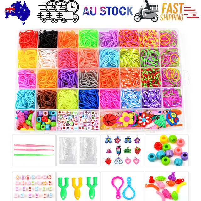 40Grids Rainbow Loom Bands Rubber Bracelet Making Kit S Clips Beads DIY Toys